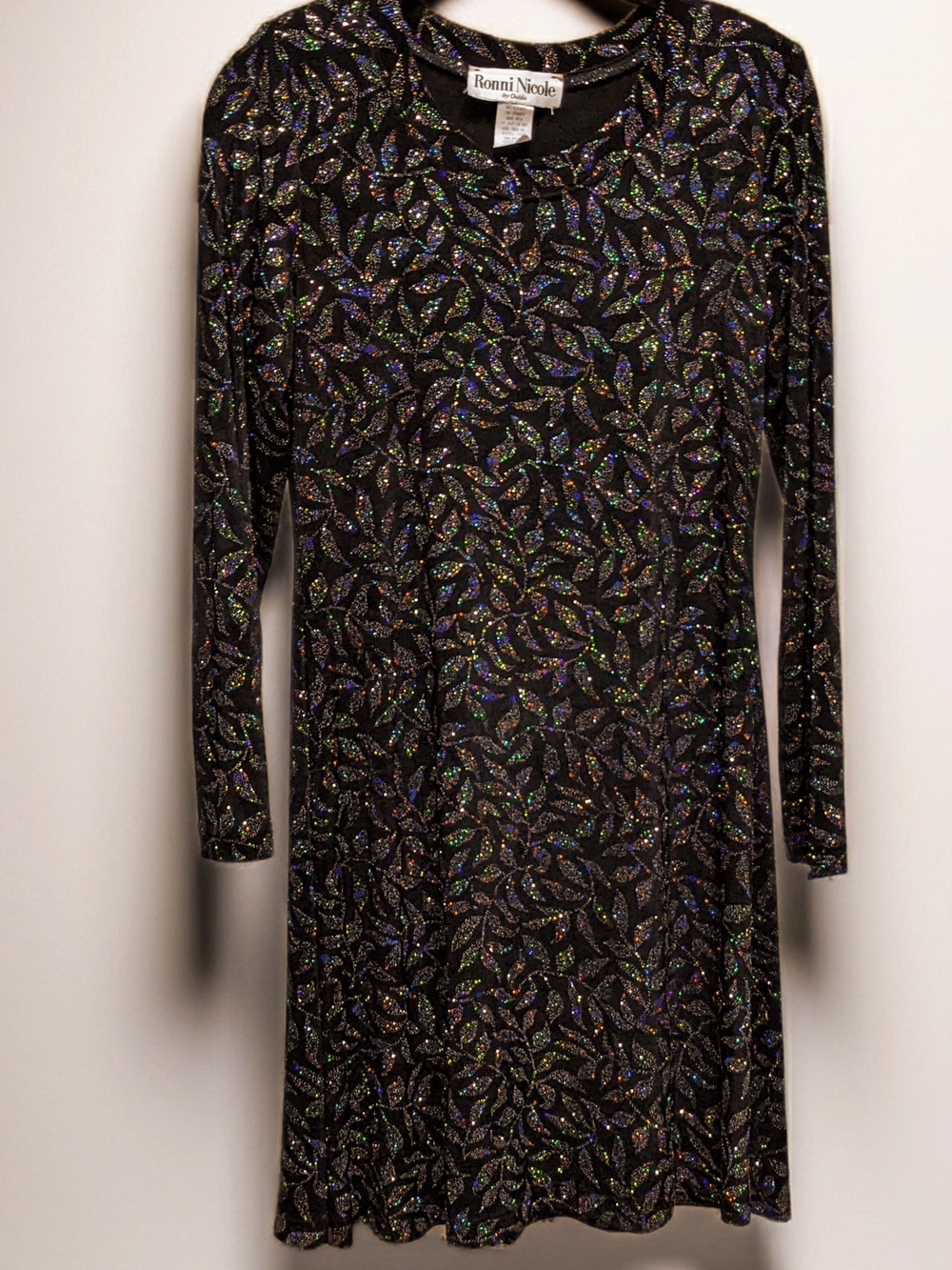 Ronni Nicole Black Holographic Sparkle Long-Sleeve Dress